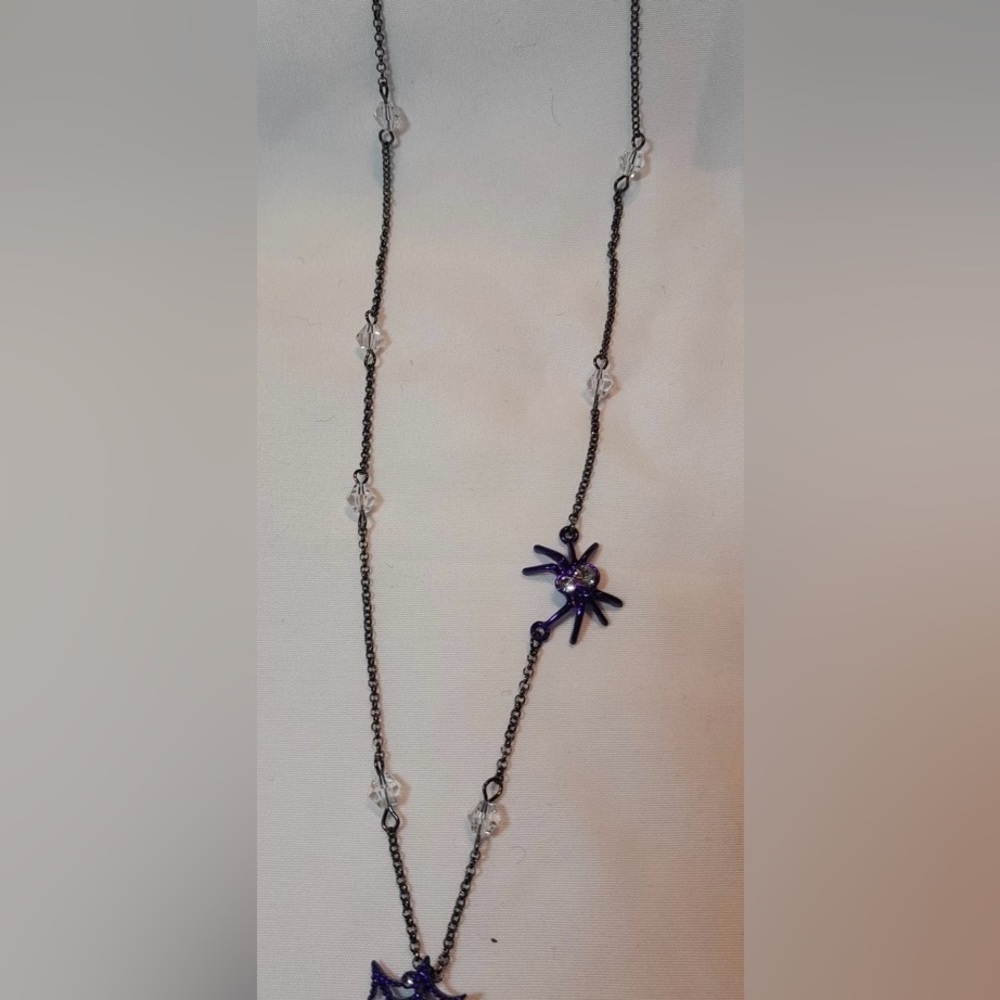 BETSEY JOHNSON Halloween RARE Purple Crystal Spider & Matching Web Necklace NWT - Picture 5 of 7